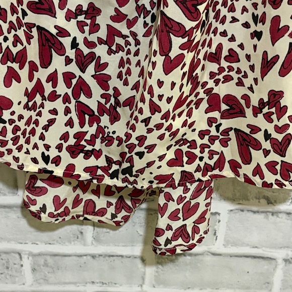 Papaya Red and Cream High Low Dress, cream, white, black hearts, ruffle size S - Picture 4 of 11